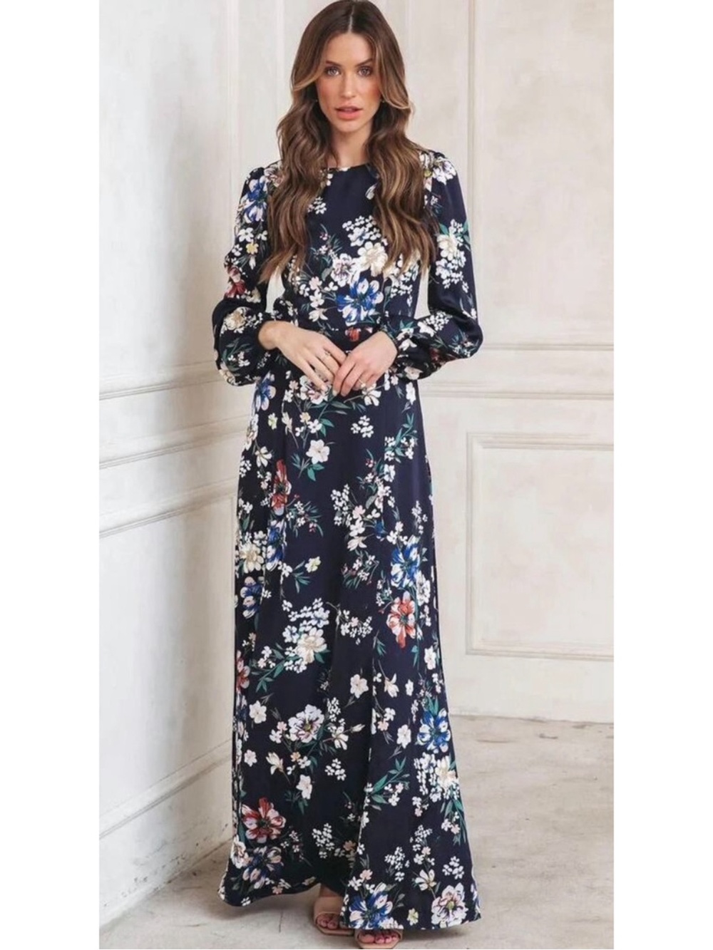 NWT VICI x Fate Navy Blue Floral Long Sleeve Maxi Dress - Size Small